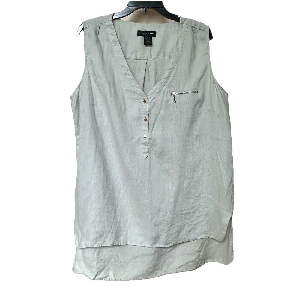 Linen Grace Elements Top 2X Sleeveless Pullover Tan Neutral Lagen Boho Resort